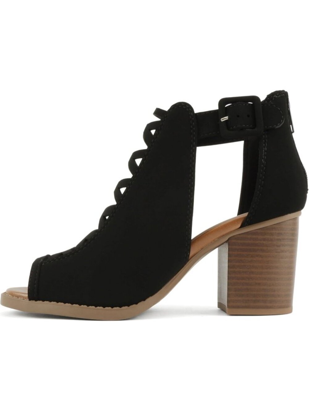 Women's Black Nubuck Open Toe Crisscross Strap Back Zipper High Heels Sandals